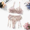 Floral Lingerie Luxury Lace Satin Patchwork Bra Drawstring Garter Exotic Set Sexy Women Underwear Transparent Intimates 1350