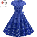 Women Summer Dresses Robe Vintage 1950s 60s Pin Up Big Swing Party Work Wear Rockabilly Dress White Polka Dot Vestidos