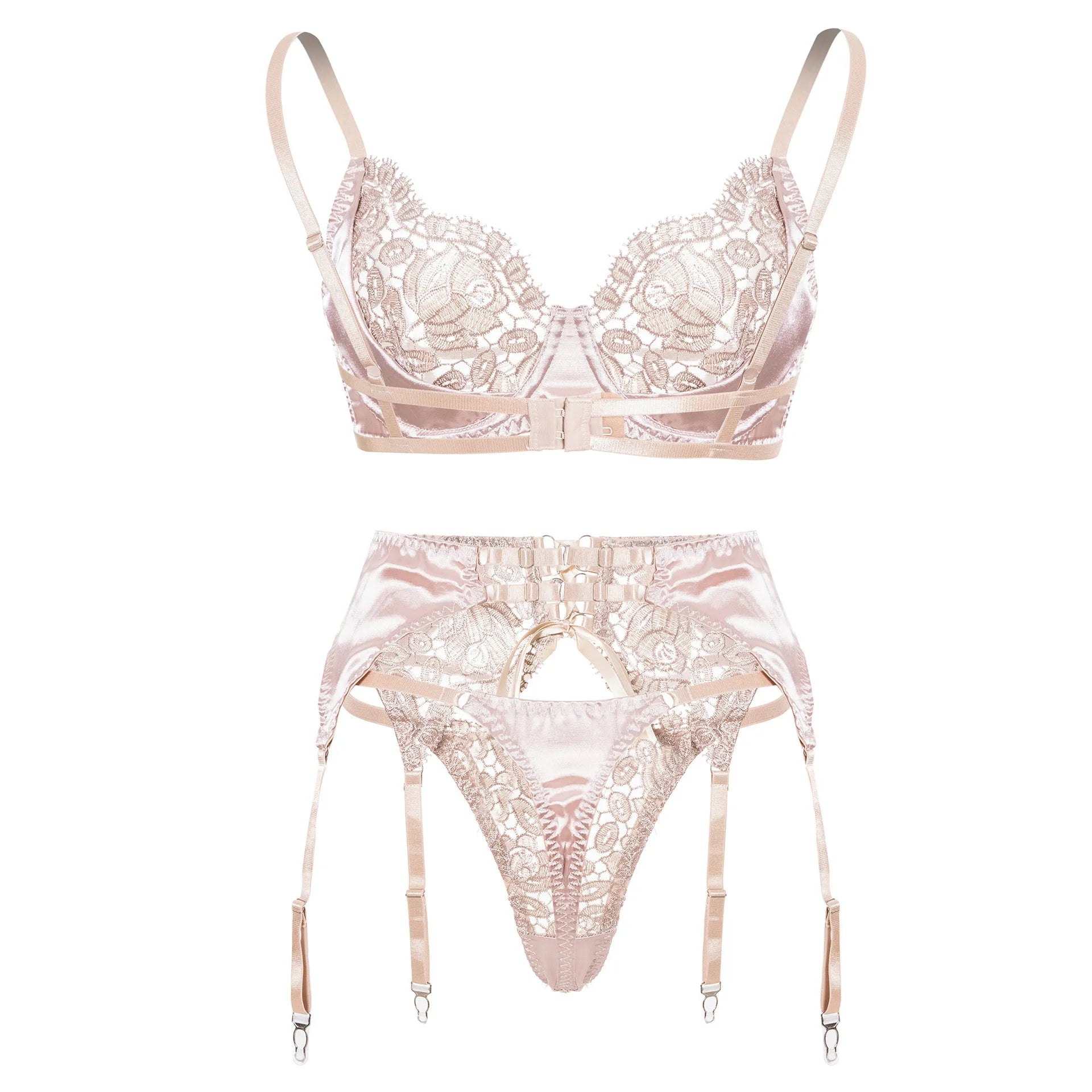 Floral Lingerie Luxury Lace Satin Patchwork Bra Drawstring Garter Exotic Set Sexy Women Underwear Transparent Intimates 1350