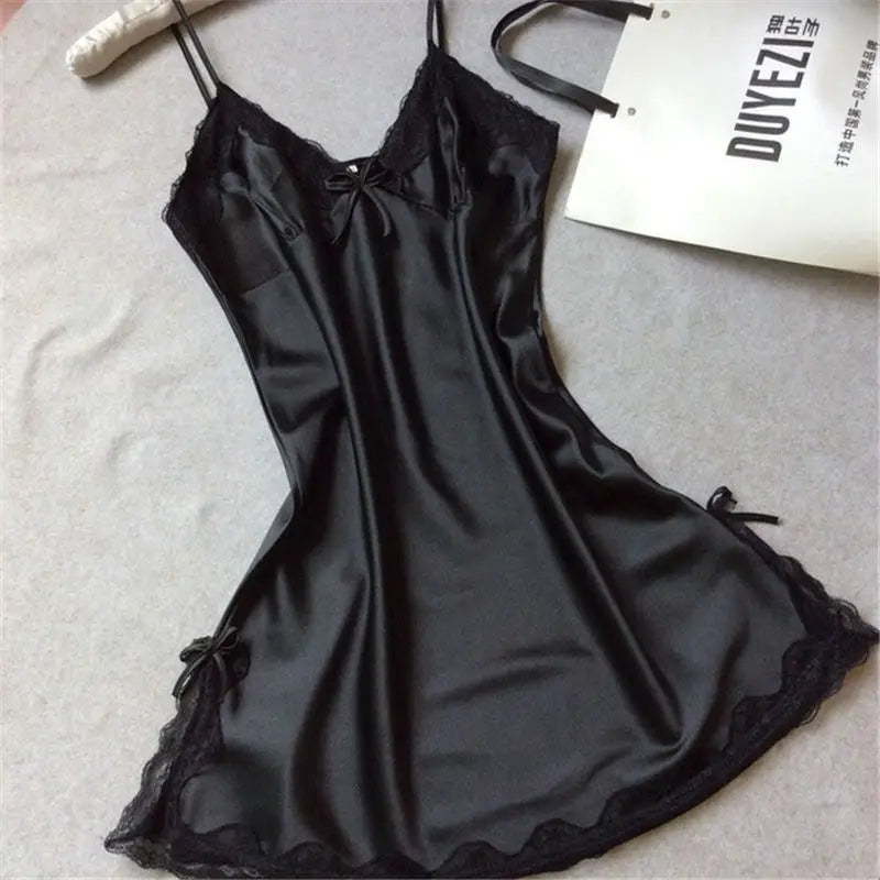 Sexy Sleepwear Lady Sexy Silk Satin Night Dress V-neck Nightgown Plus Size Nightdress Lace Nightwear for Women Nighty for Ladies
