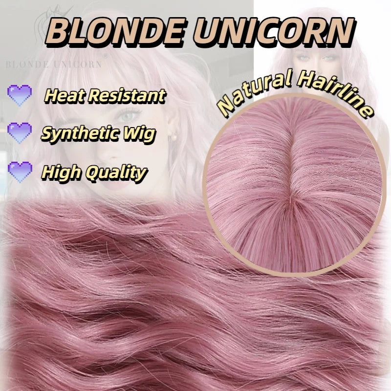 Pink Short Wavy Synthetic Wig with Full Bangs for Women Heat Resistant Natural Look Hair for Daily Party and Cosplay Use