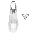 Womens Shiny Sequin Bodycon Dress with T-back Lace-up Halter Backless Plunge V Neck Ruffled High-low Hem Sheer Dress Clubwear