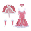 Pink Women Christmas Nightdress Sexy Lingerie Set Santa V-neck Dress Party Plush  Costumes Cosplay Bunny Girl Cute Cloak
