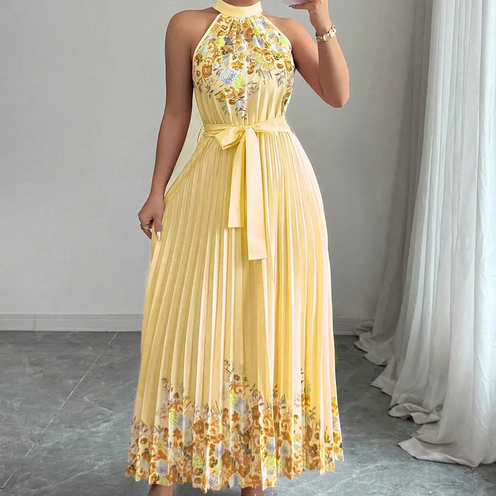 Dresses Summer Women's New Chic Hanging Neck Holiday Dress Women's Street Fashion Party Long Dress Lady Vacation Gowns Robe