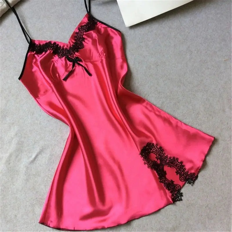 Sexy Sleepwear Lady Sexy Silk Satin Night Dress V-neck Nightgown Plus Size Nightdress Lace Nightwear for Women Nighty for Ladies