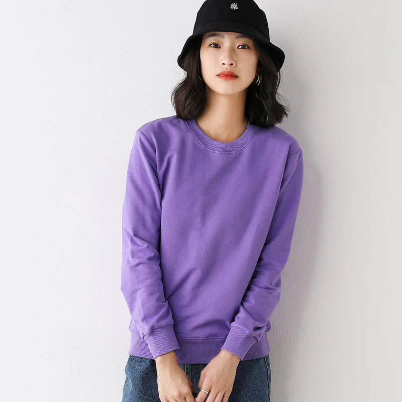 Women Sweatshirt 2025 Spring Autumn Multi-colors Fashion Korean O-neck Cotton Loose Womens Sweatshirts Vintage Solid Pullovers