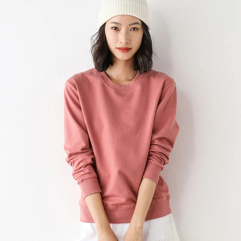 Women Sweatshirt 2025 Spring Autumn Multi-colors Fashion Korean O-neck Cotton Loose Womens Sweatshirts Vintage Solid Pullovers