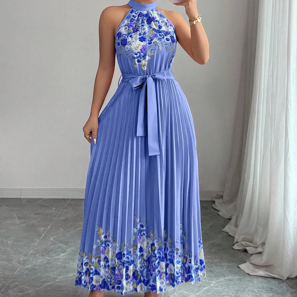 Dresses Summer Women's New Chic Hanging Neck Holiday Dress Women's Street Fashion Party Long Dress Lady Vacation Gowns Robe