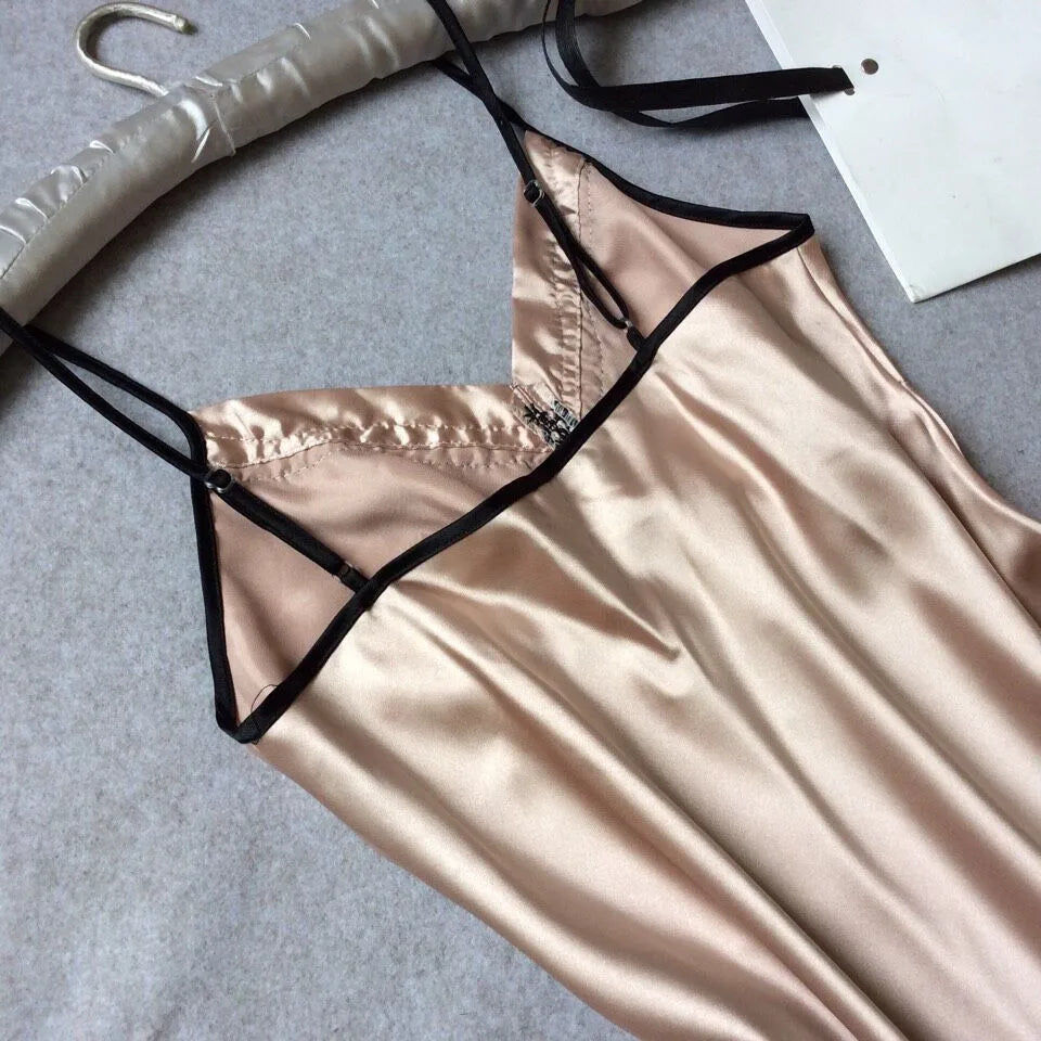 Sexy Sleepwear Lady Sexy Silk Satin Night Dress V-neck Nightgown Plus Size Nightdress Lace Nightwear for Women Nighty for Ladies