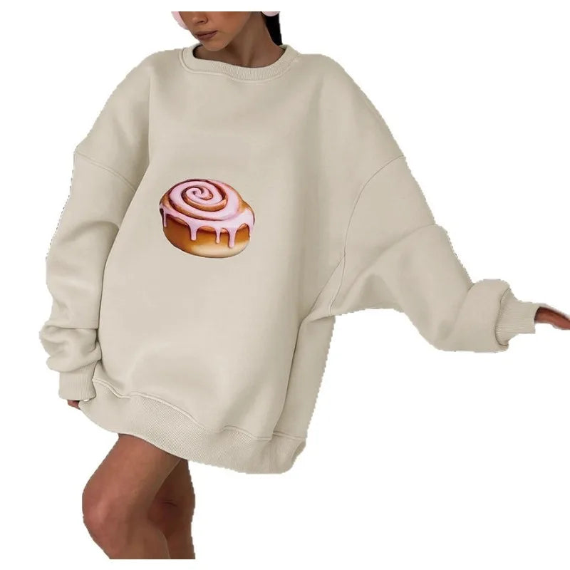 Women's Print Sweatshirt - 2025 New Fleece-Lined, Loose Fit, Slimming Long-Sleeve Crew Neck Pullover Sweatshirt for Women