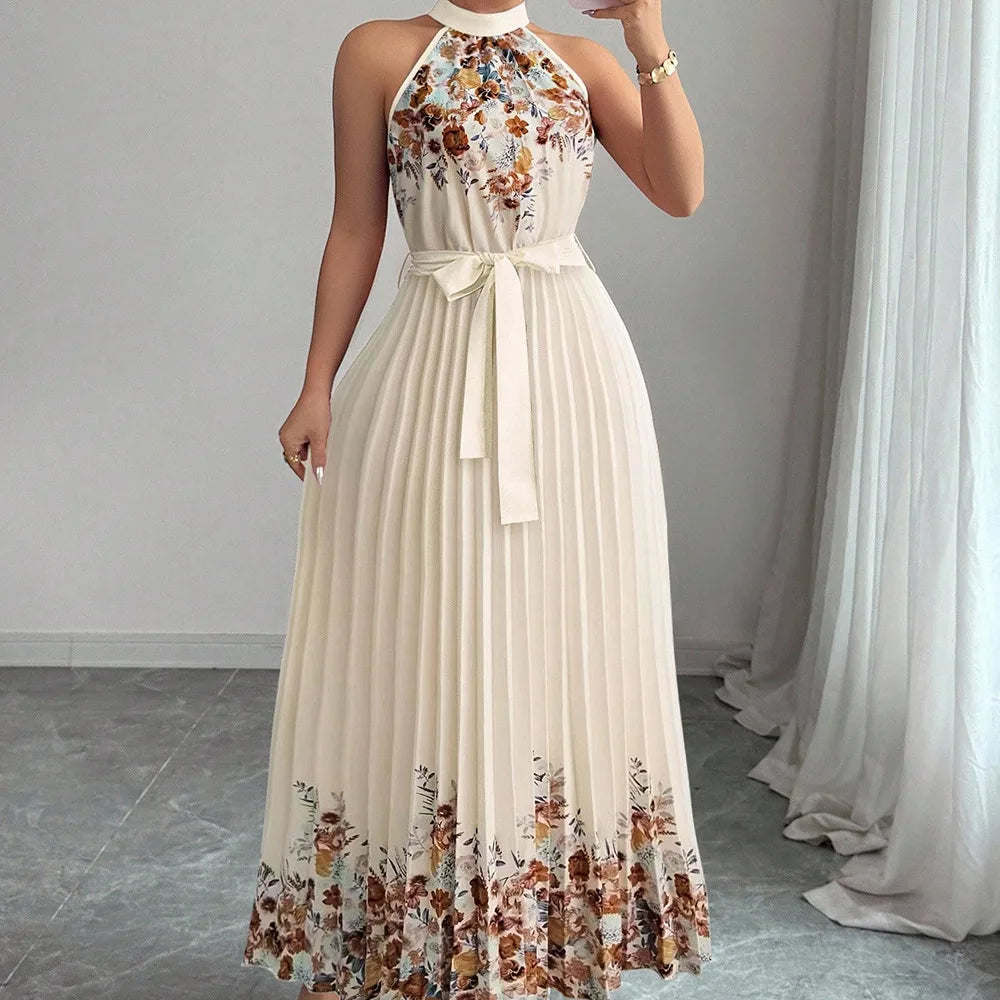 Dresses Summer Women's New Chic Hanging Neck Holiday Dress Women's Street Fashion Party Long Dress Lady Vacation Gowns Robe