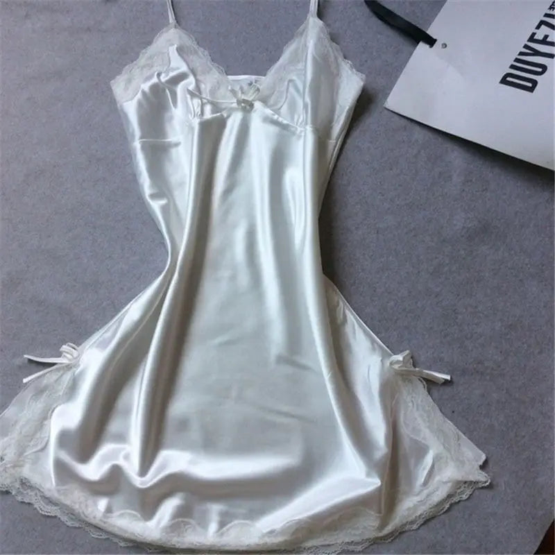 Sexy Sleepwear Lady Sexy Silk Satin Night Dress V-neck Nightgown Plus Size Nightdress Lace Nightwear for Women Nighty for Ladies