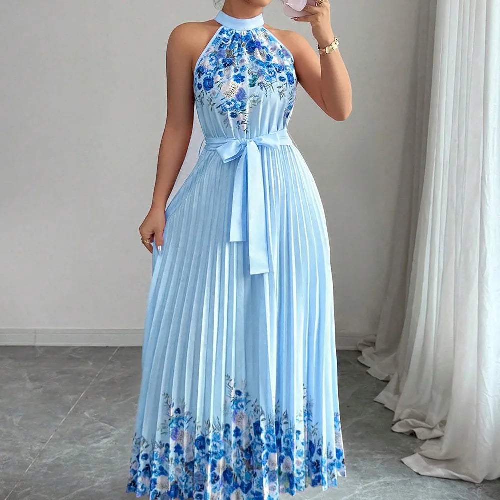 Dresses Summer Women's New Chic Hanging Neck Holiday Dress Women's Street Fashion Party Long Dress Lady Vacation Gowns Robe