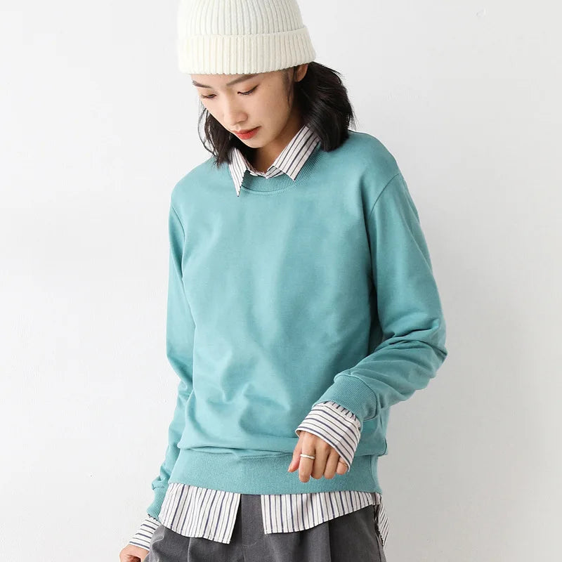Women Sweatshirt 2025 Spring Autumn Multi-colors Fashion Korean O-neck Cotton Loose Womens Sweatshirts Vintage Solid Pullovers