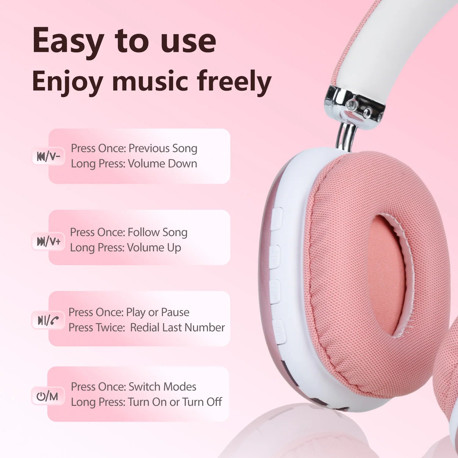 B40 Pink Wireless Headphones Bluetooth 5.3 Over Ear HIFI Stereo Noise Cancelling Headset with Mic for Girls Women