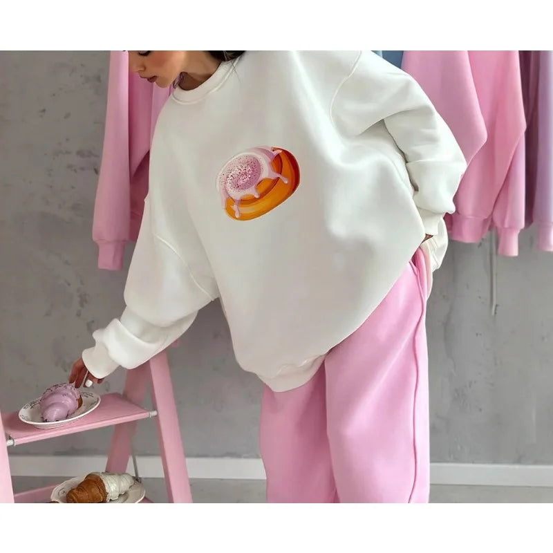 Women's Print Sweatshirt - 2025 New Fleece-Lined, Loose Fit, Slimming Long-Sleeve Crew Neck Pullover Sweatshirt for Women