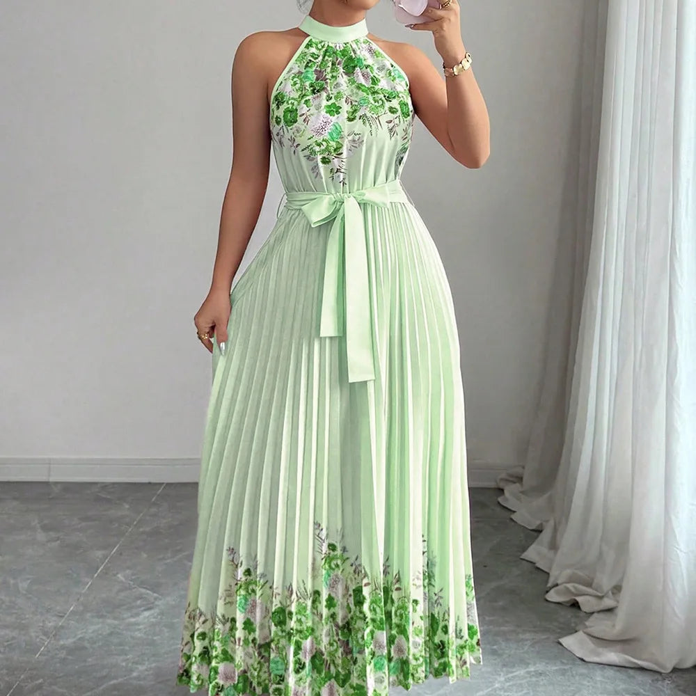 Dresses Summer Women's New Chic Hanging Neck Holiday Dress Women's Street Fashion Party Long Dress Lady Vacation Gowns Robe
