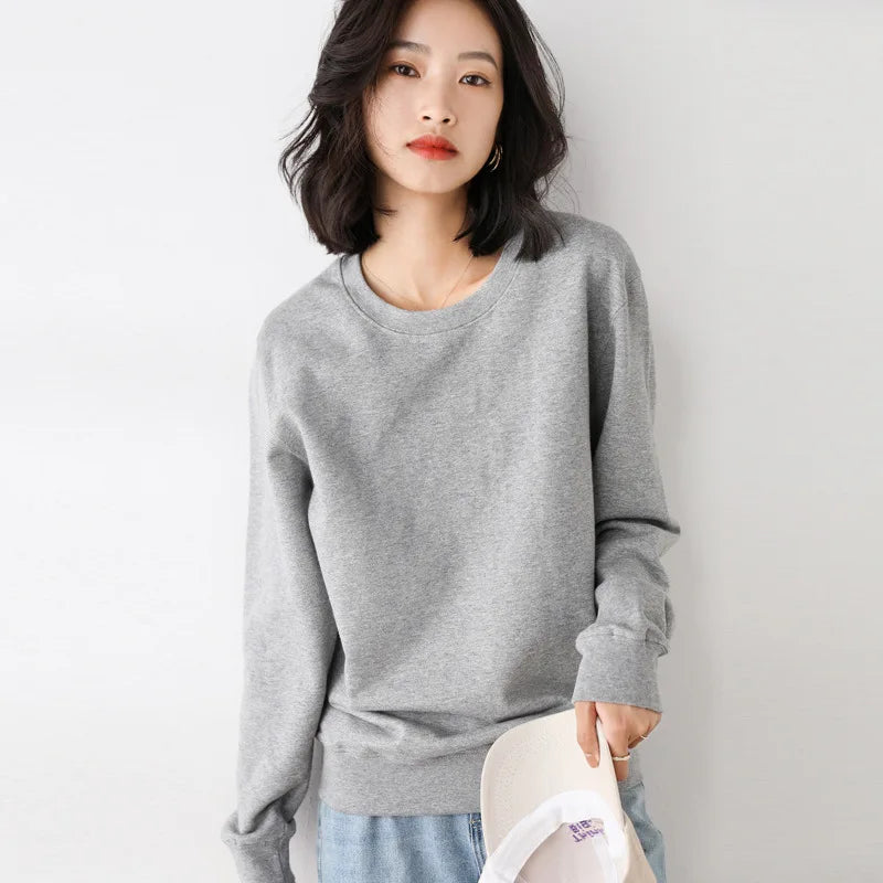 Women Sweatshirt 2025 Spring Autumn Multi-colors Fashion Korean O-neck Cotton Loose Womens Sweatshirts Vintage Solid Pullovers