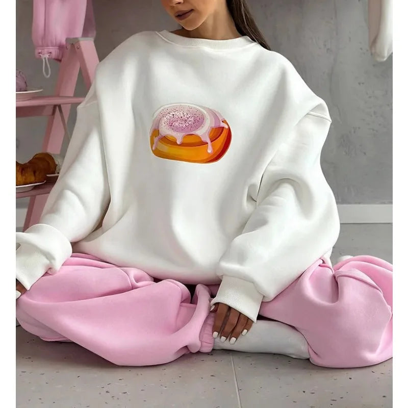 Women's Print Sweatshirt - 2025 New Fleece-Lined, Loose Fit, Slimming Long-Sleeve Crew Neck Pullover Sweatshirt for Women