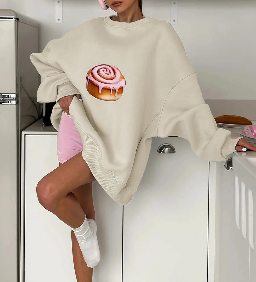 Women's Print Sweatshirt - 2025 New Fleece-Lined, Loose Fit, Slimming Long-Sleeve Crew Neck Pullover Sweatshirt for Women