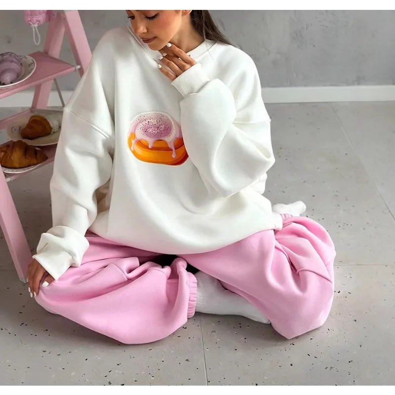Women's Print Sweatshirt - 2025 New Fleece-Lined, Loose Fit, Slimming Long-Sleeve Crew Neck Pullover Sweatshirt for Women