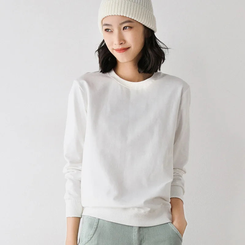 Women Sweatshirt 2025 Spring Autumn Multi-colors Fashion Korean O-neck Cotton Loose Womens Sweatshirts Vintage Solid Pullovers