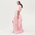 Pink Women Party Dresses Short Sleeve Wedding Bridal Coat Birthday Shotting Gowns
