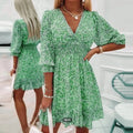 Summer Fashion Floral Dress for Women Midi Skirt Casual Tighten The Waist Pullover Printed Short Sleeves Bohemia Bright Dresses