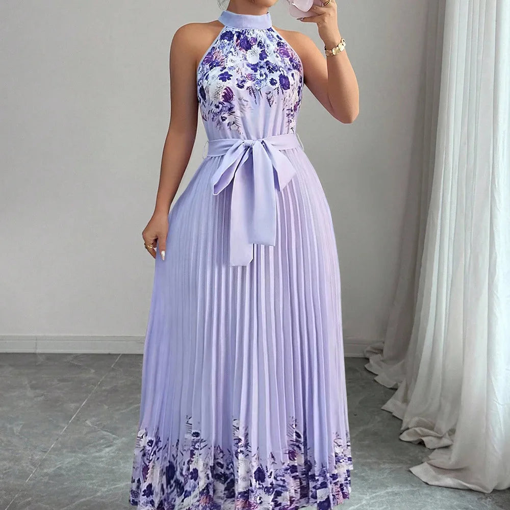 Dresses Summer Women's New Chic Hanging Neck Holiday Dress Women's Street Fashion Party Long Dress Lady Vacation Gowns Robe