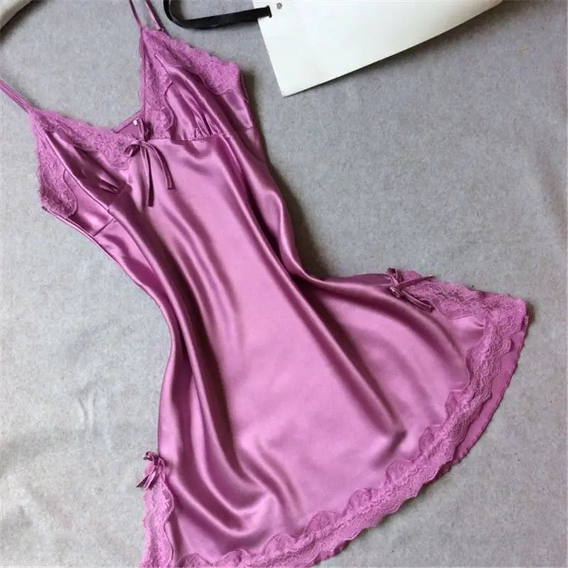 Sexy Sleepwear Lady Sexy Silk Satin Night Dress V-neck Nightgown Plus Size Nightdress Lace Nightwear for Women Nighty for Ladies
