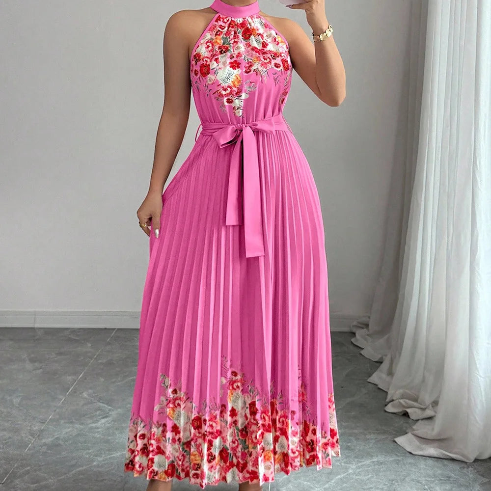 Dresses Summer Women's New Chic Hanging Neck Holiday Dress Women's Street Fashion Party Long Dress Lady Vacation Gowns Robe