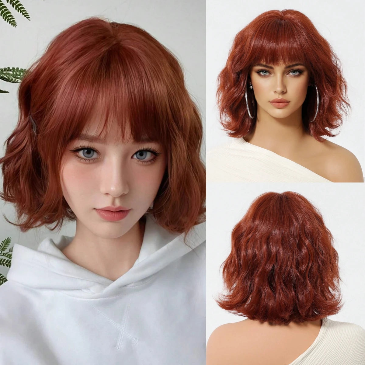 Pink Short Wavy Synthetic Wig with Full Bangs for Women Heat Resistant Natural Look Hair for Daily Party and Cosplay Use
