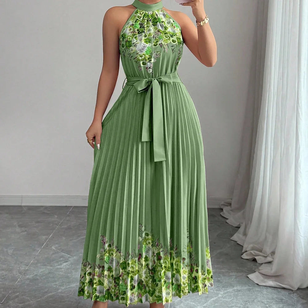Dresses Summer Women's New Chic Hanging Neck Holiday Dress Women's Street Fashion Party Long Dress Lady Vacation Gowns Robe